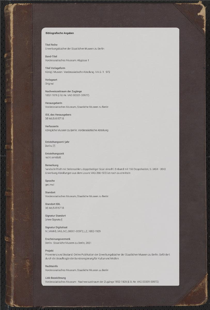 Königl. Museen. Vorderasiatische Abteilung. V.A.G. 1 - 972