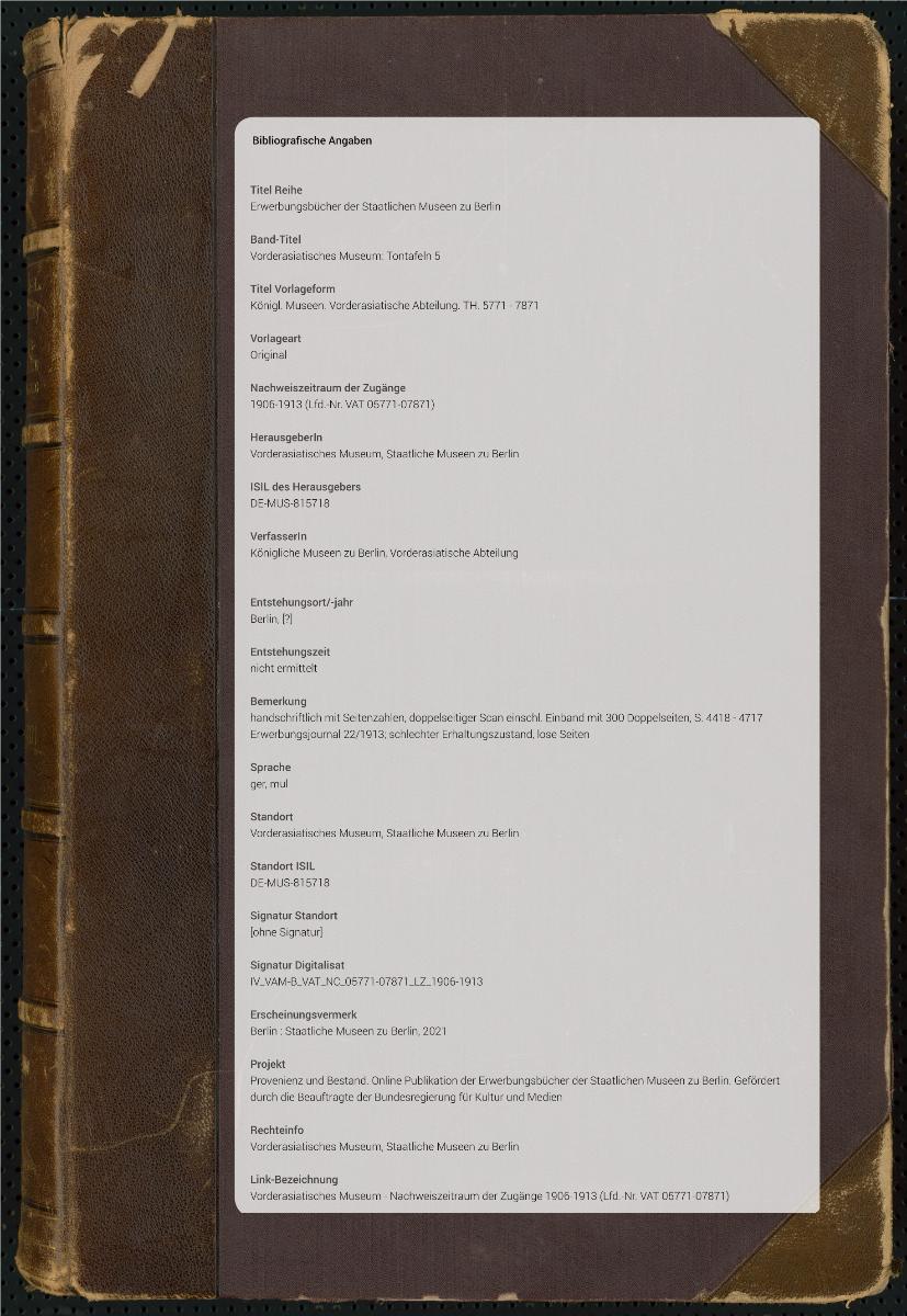 Königl. Museen. Vorderasiatische Abteilung. TH. 5771 - 7871