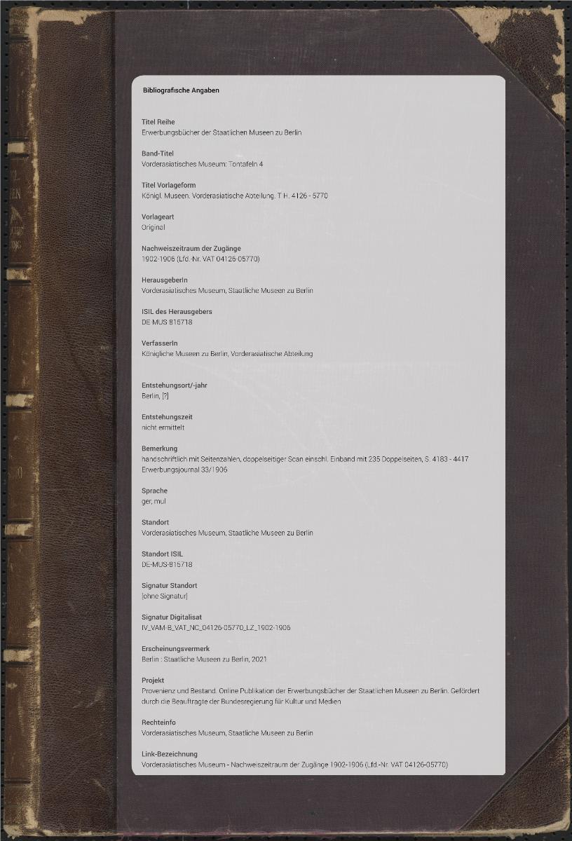 Königl. Museen. Vorderasiatische Abteilung. T H. 4126 - 5770