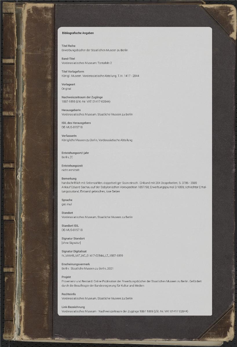 Königl. Museen. Vorderasiatische Abteilung. T. H. 1417 - 2844