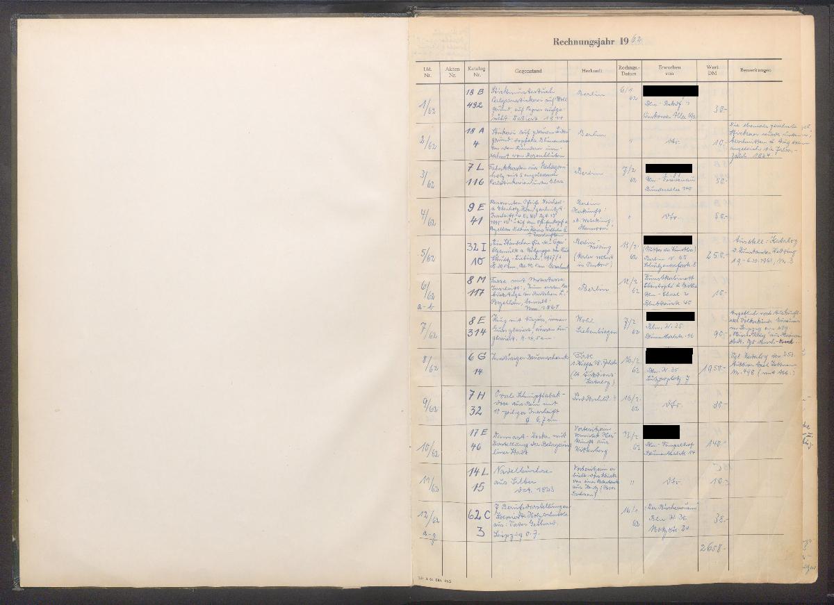 Erwerbungsbuch Museum f. Deutsche Volkskunde von 1962 bis 1971