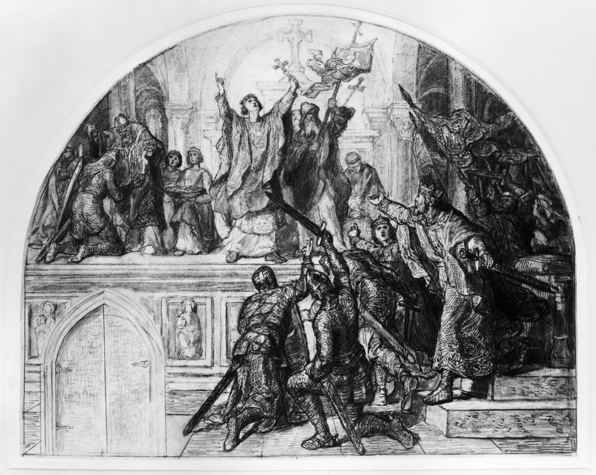 Kaiser Konrad III wird zu Speyer durch den hl. Bernhard im Jahre 1148 zum Kreuzzug bestimmt. Wandbildentwurf für das Kaiserhaus in Goslar