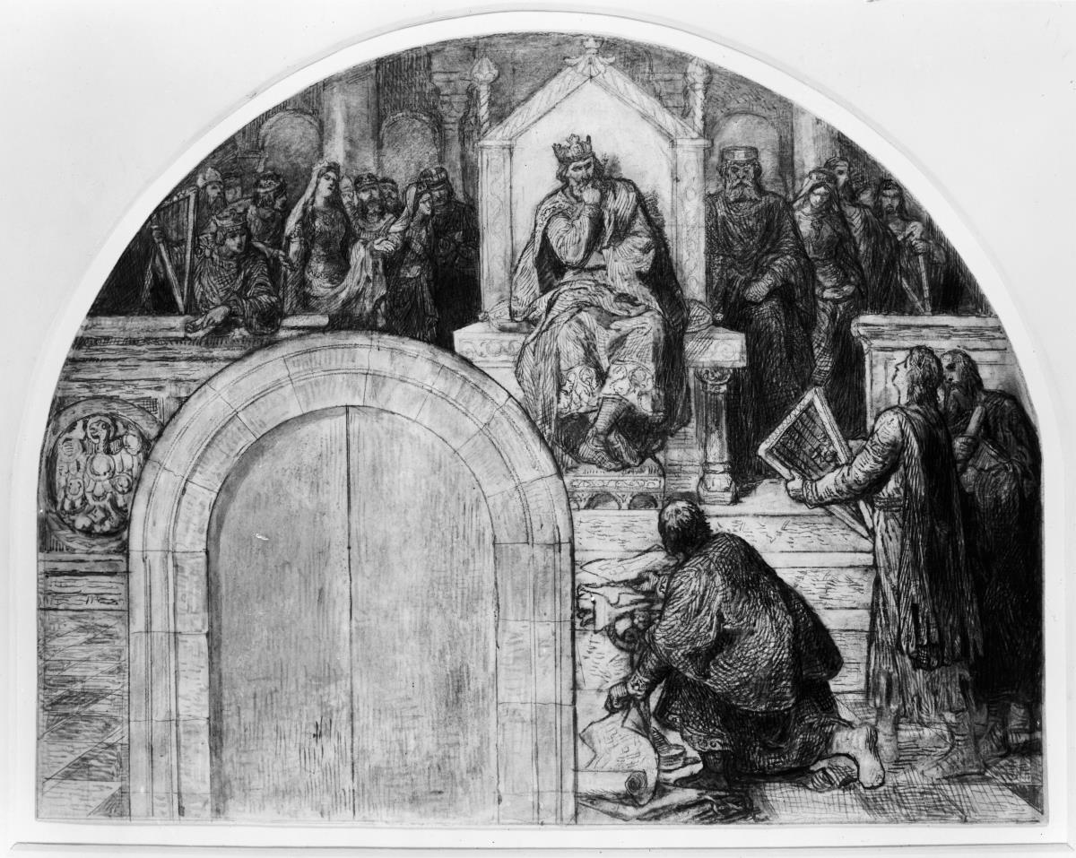 Kaiser Friedrich Barbarossa auf dem Reichstag zu Worms 1184 als Beschützer der Künste und Wissenschaften. Wandbildentwurf für das Kaiserhaus in Goslar