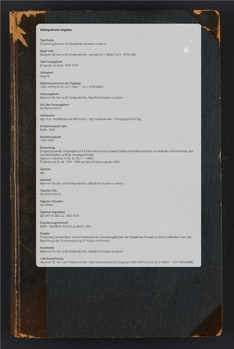 Eingangs-Journal I 1830-1879