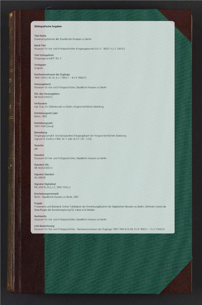 Eingangsjournal II“, Bd. 2