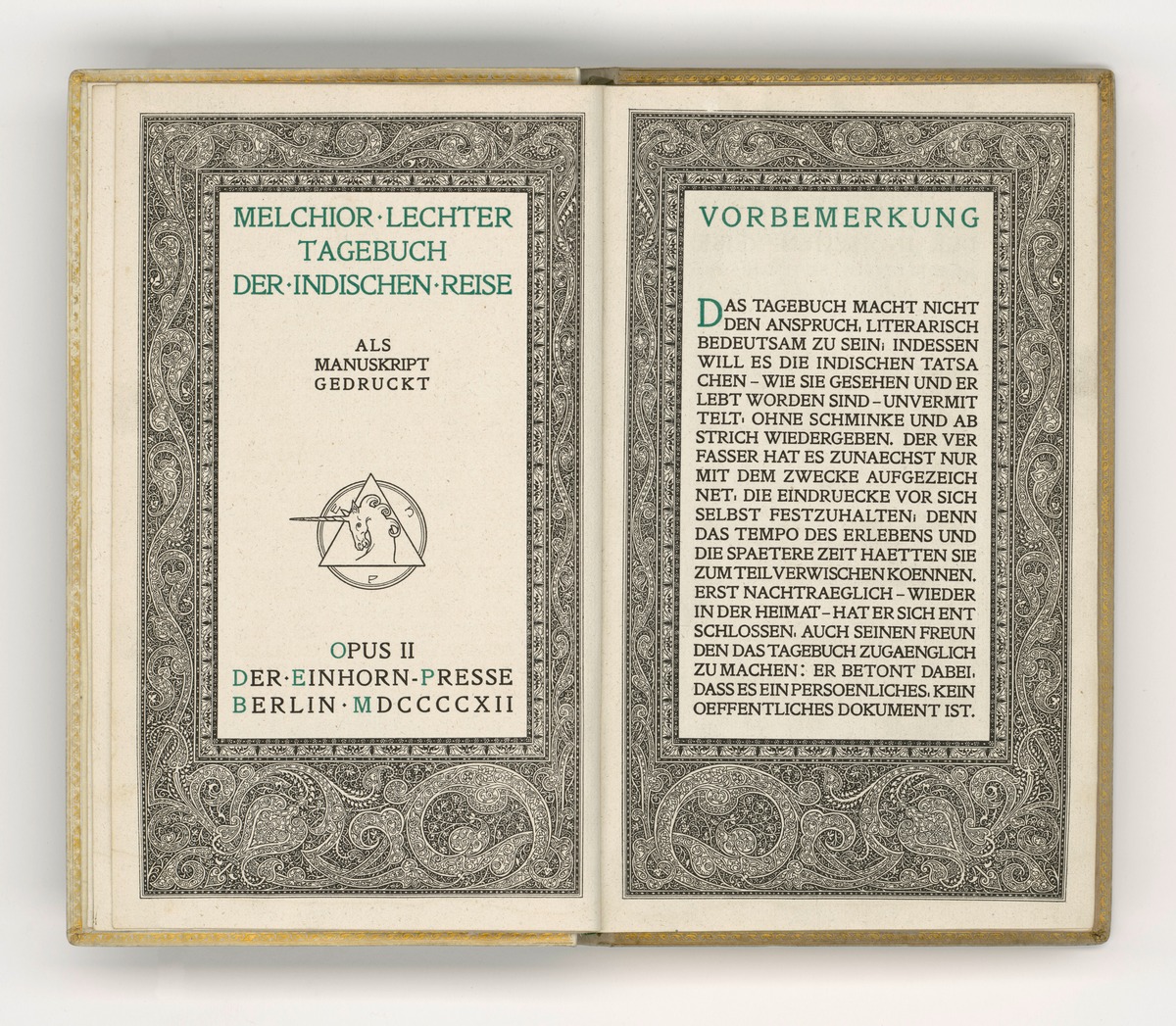 Tagebuch der indischen Reise. Opus II der Einhorn-Presse