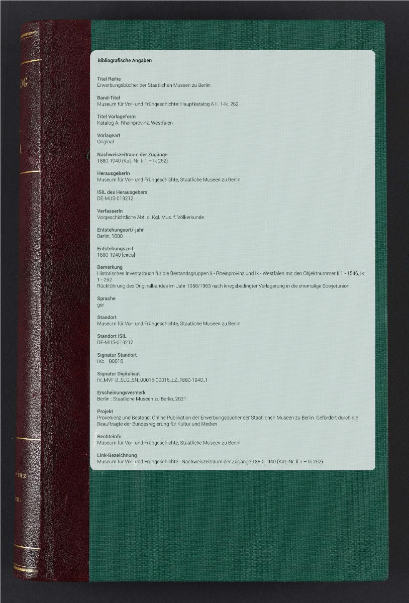 Katalog A. Rheinprovinz, Westfalen