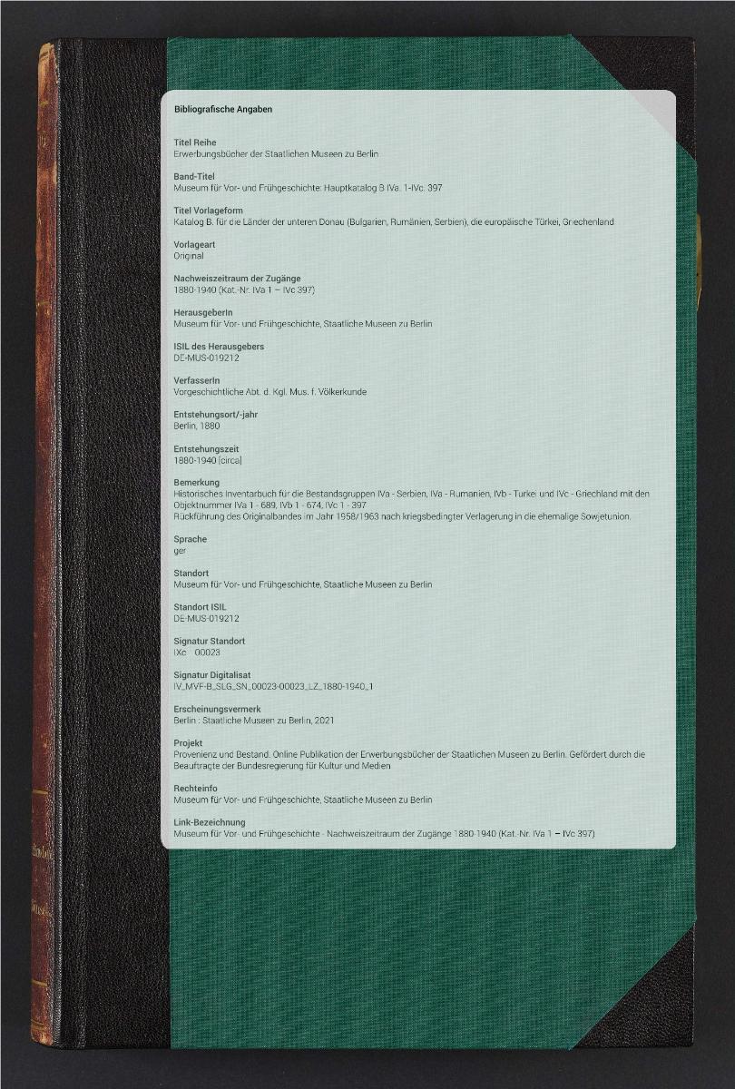 Katalog B. für die Länder der unteren Donau (Bulgarien, Rumänien, Serbien), die europäische Türkei, Griechenland