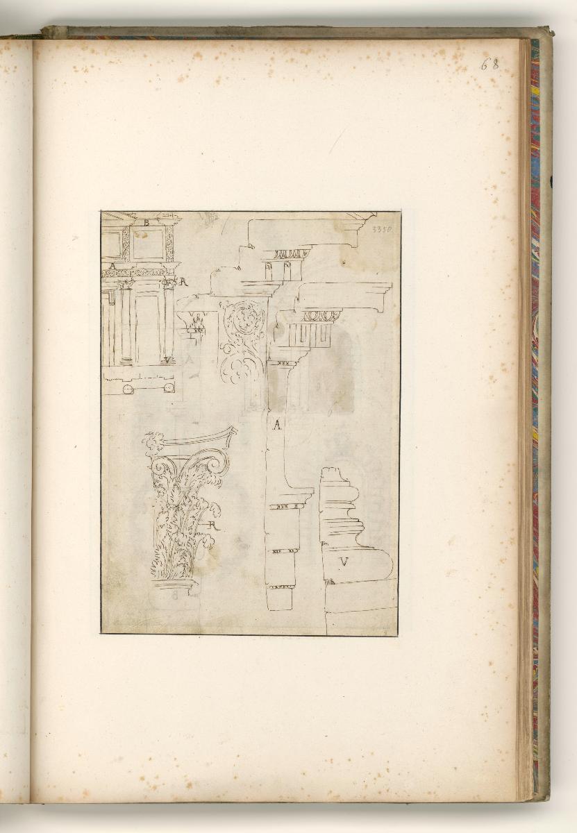 Grund-und Aufriss einer Fassade und Details der Bauornamentik; Verso: Ausriss einer Fassade und Details der Ordnung
