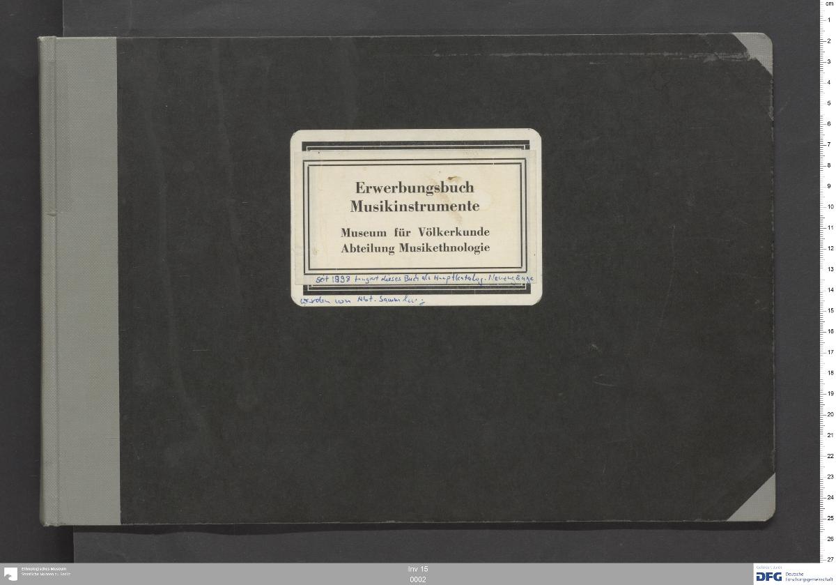 Erwerbungsbuch Musikinstrumente Museum für Völkerkunde Abteilung Musikethnologie