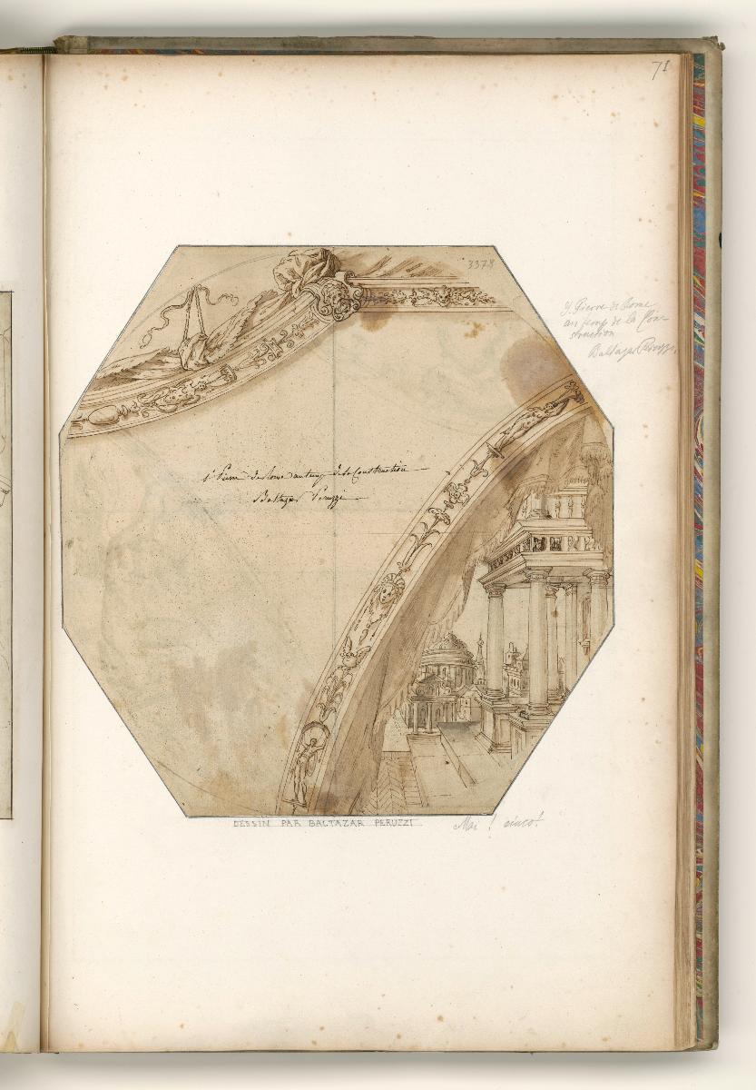 Entwurf für Decken- und Wandmalerein mit Stuckrahmen, weitere ornam. Darstellungen; Verso: Entwurf für Deckenmalerei, Darstellung des Chronos und weiblicher Figur mit Kugel