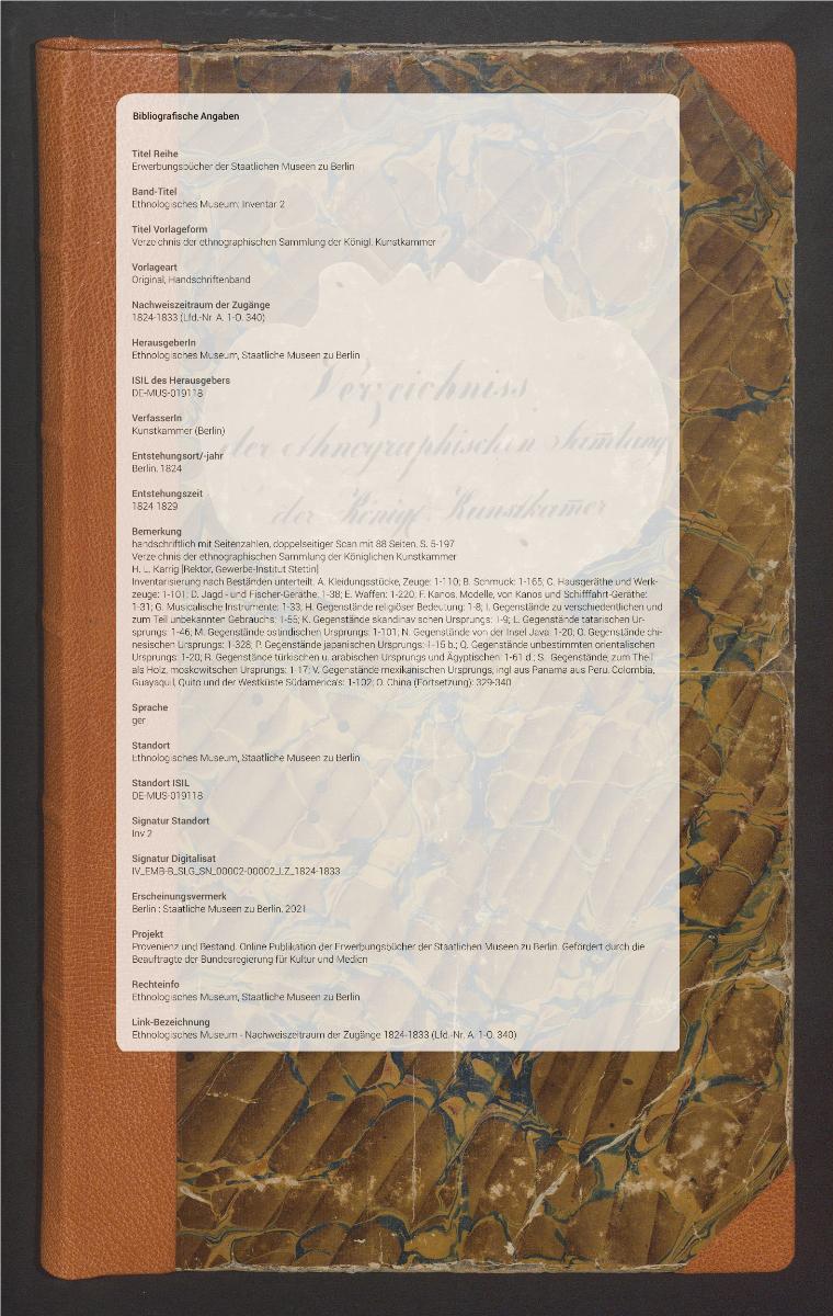 Verzeichnis der ethnographischen Sammlung der Königl. Kunstkammer