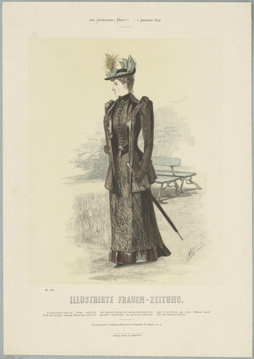Illustrirte Frauen-Zeitung: Promenaden-Anzug mit Schnebbengurt