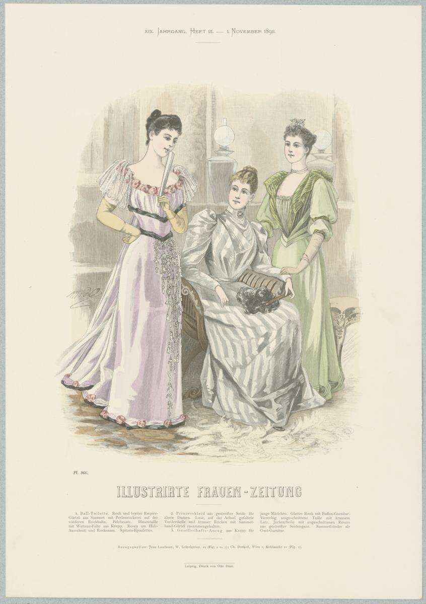 Illustrirte Frauen-Zeitung: Ball-Toilette, Prinzesskleid für ältere Damen und Gesellschafts-Anzug