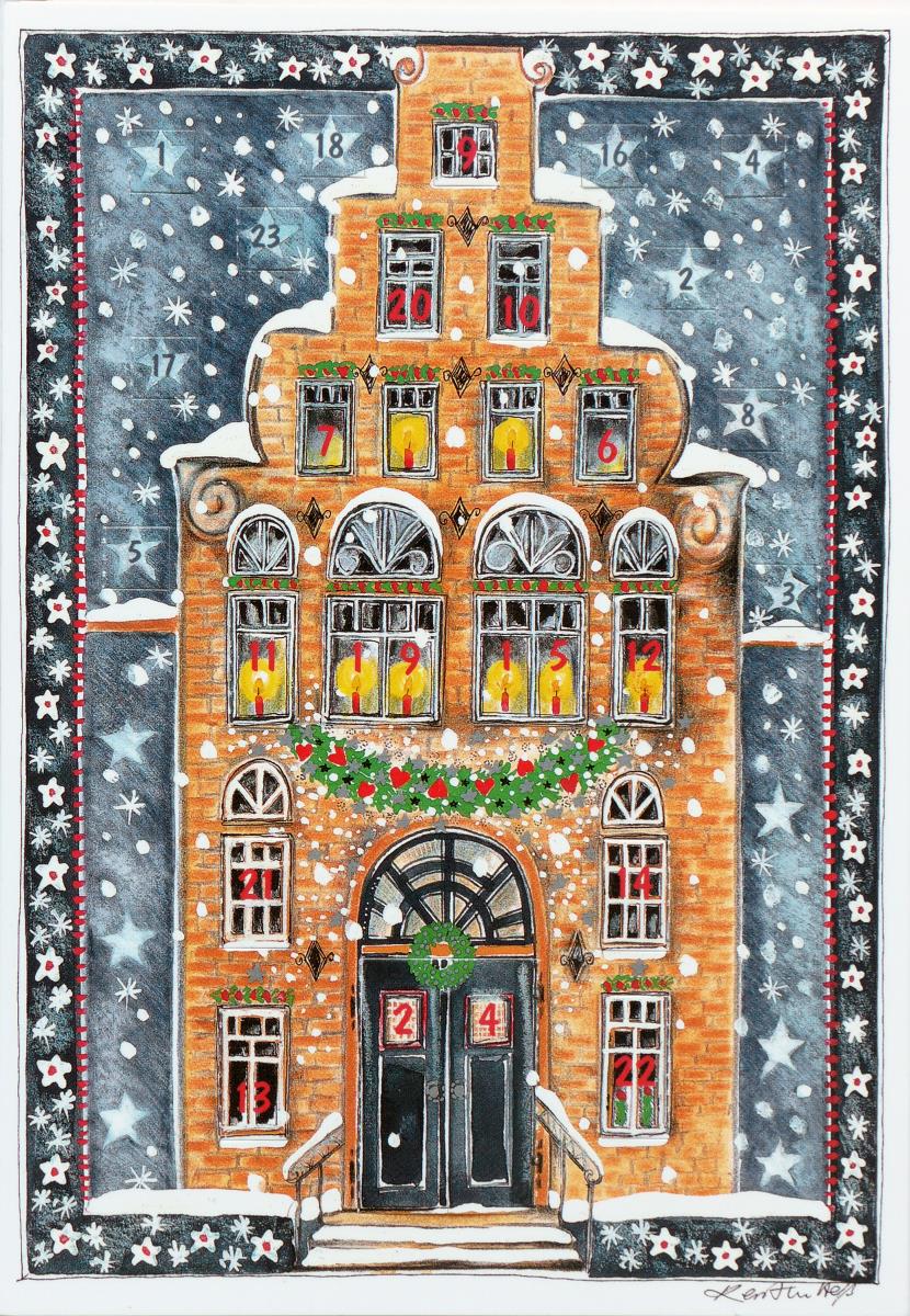 o.T. AK 1 [Weihnachtlich geschmücktes Giebelhaus]
