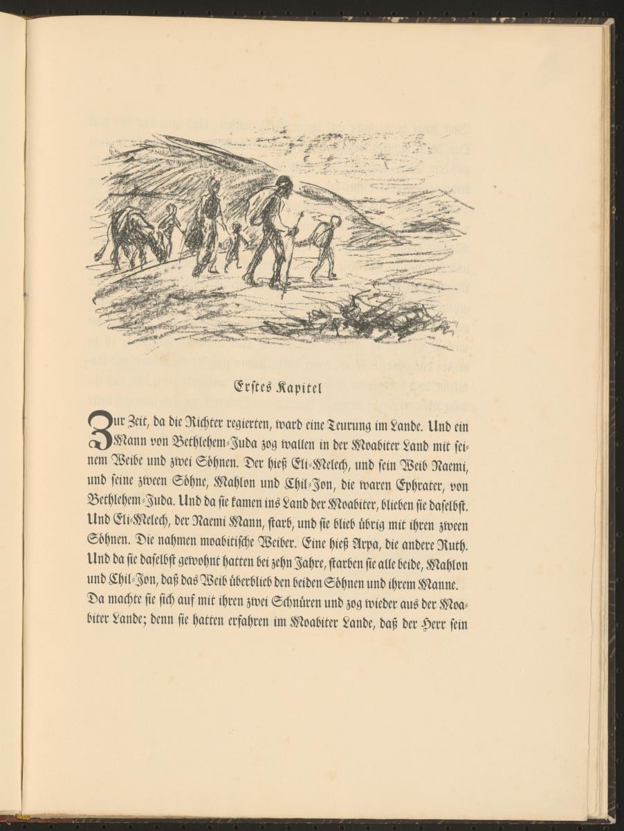 Eli-Melech mit seiner Familie auf dem Weg ins Moabiter Land. Blatt 2 (S.9) aus: Das Buch Ruth