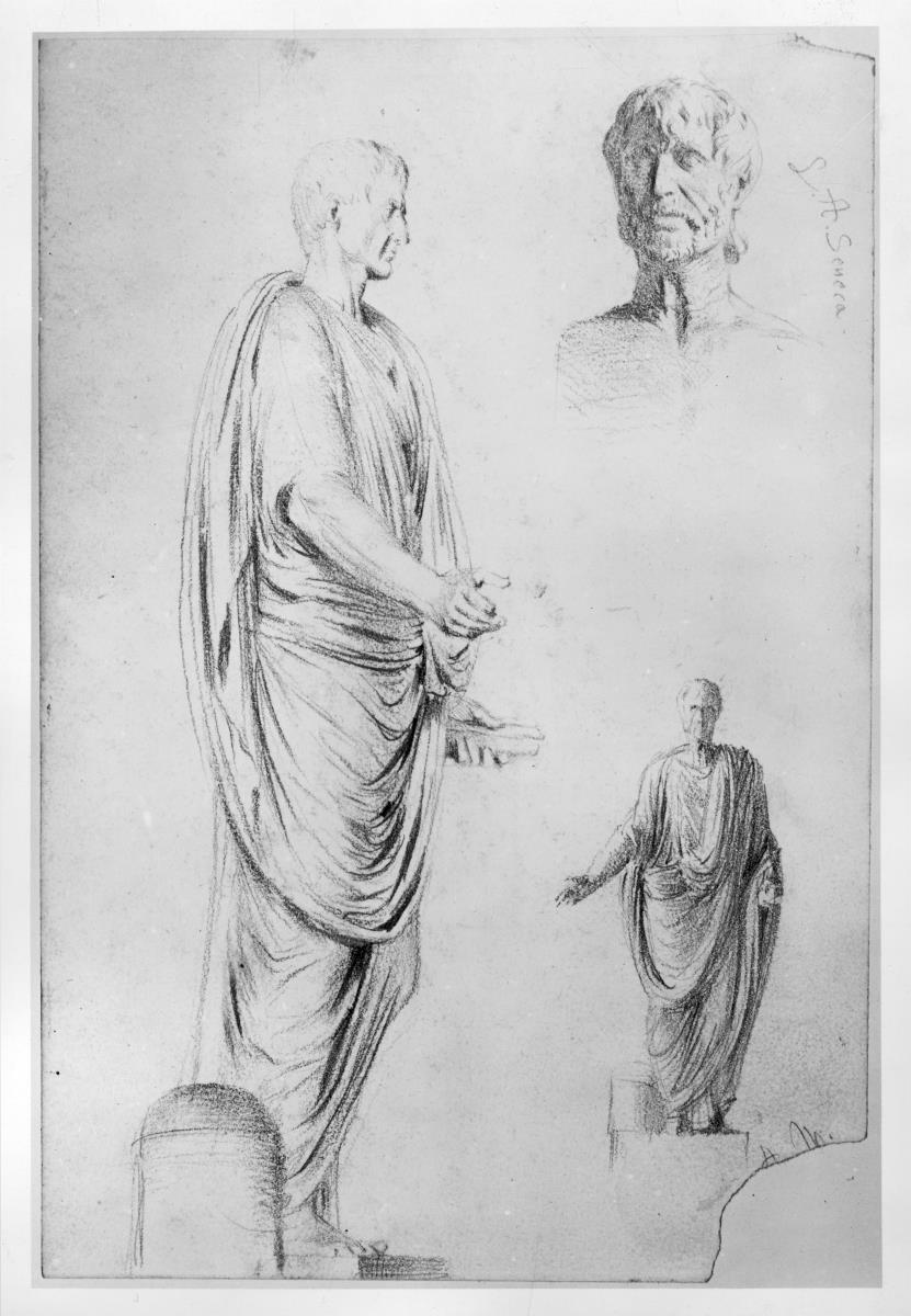 Togastatue eines Redners und Porträtbüste Senecas (oben rechts)