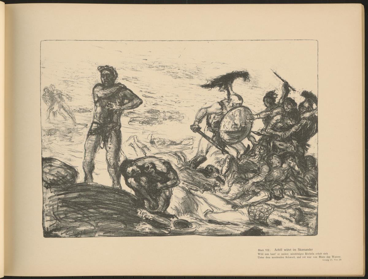 Achill wütet im Skamander. Blatt 7 aus Buch: Achill