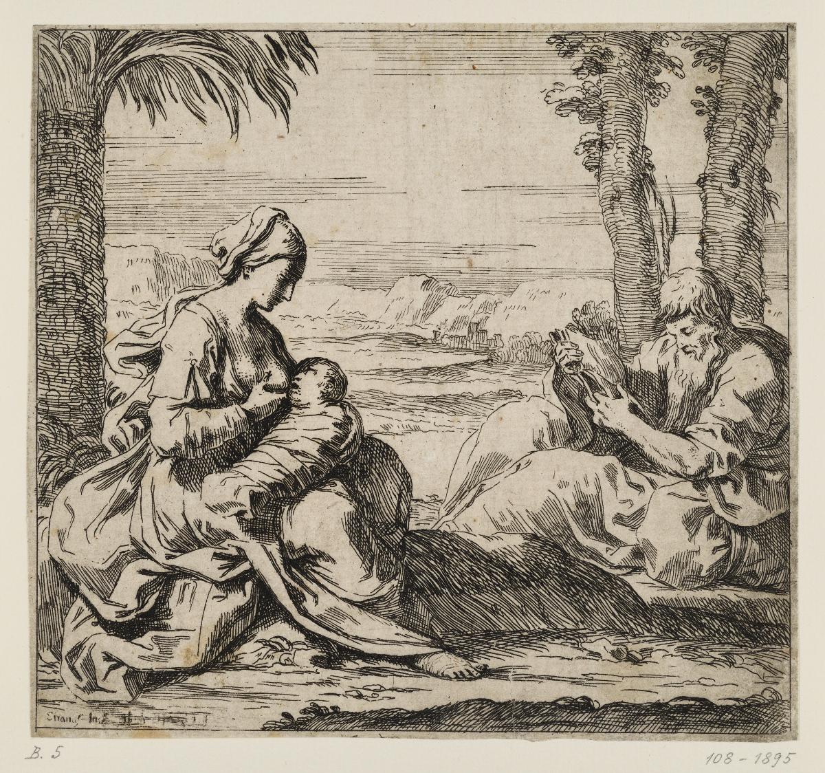 Ruhe auf der Flucht nach Ägypten; Maria stillt das Jesuskind