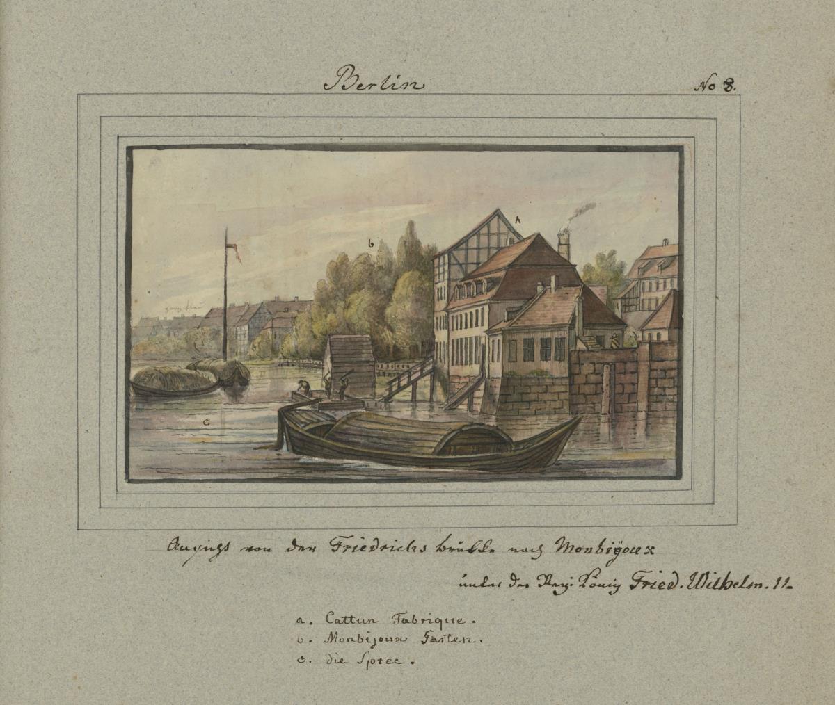 Berlin. Ansicht von der Friedrichs brükke nach Monbiyoux unter der Reg: König Fried. Wilhelm II.
