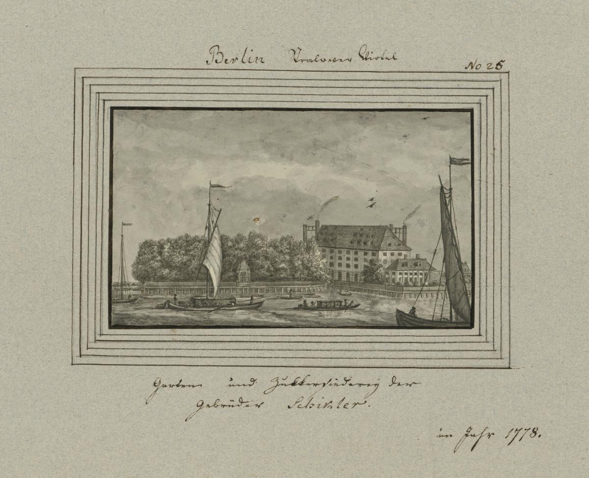 Berlin. Strahlower Virtel, Garten und Zuckersiederey der Gebrüder Schikler im Jahr 1778. Im Jahr 1778.