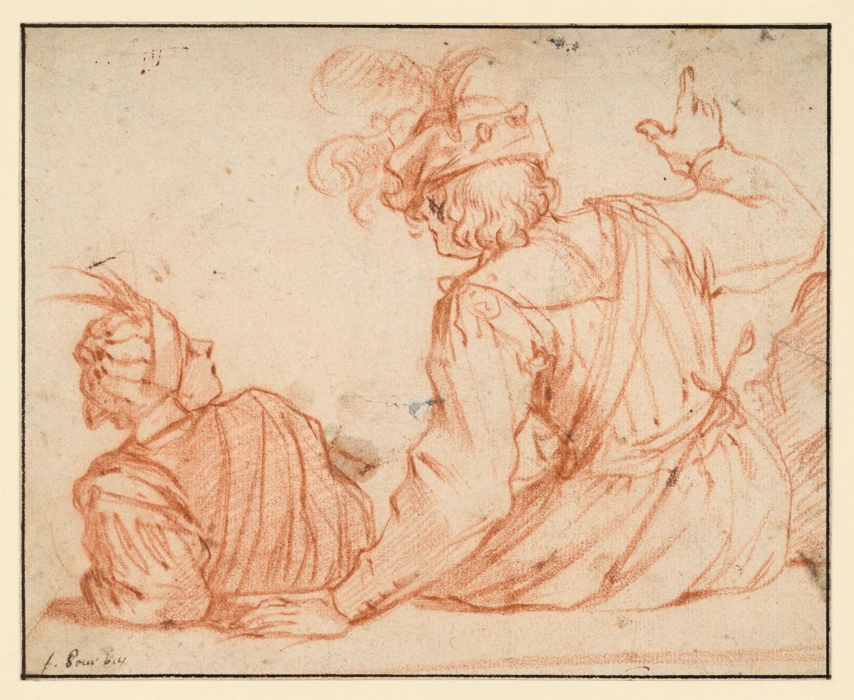 Zwei sitzende Soldaten, Vorstudie für das Gemälde Allegorie des Schöffengerichts „van Gedele“, 1627/28 (Museum voor Schone Kunsten, Gent)