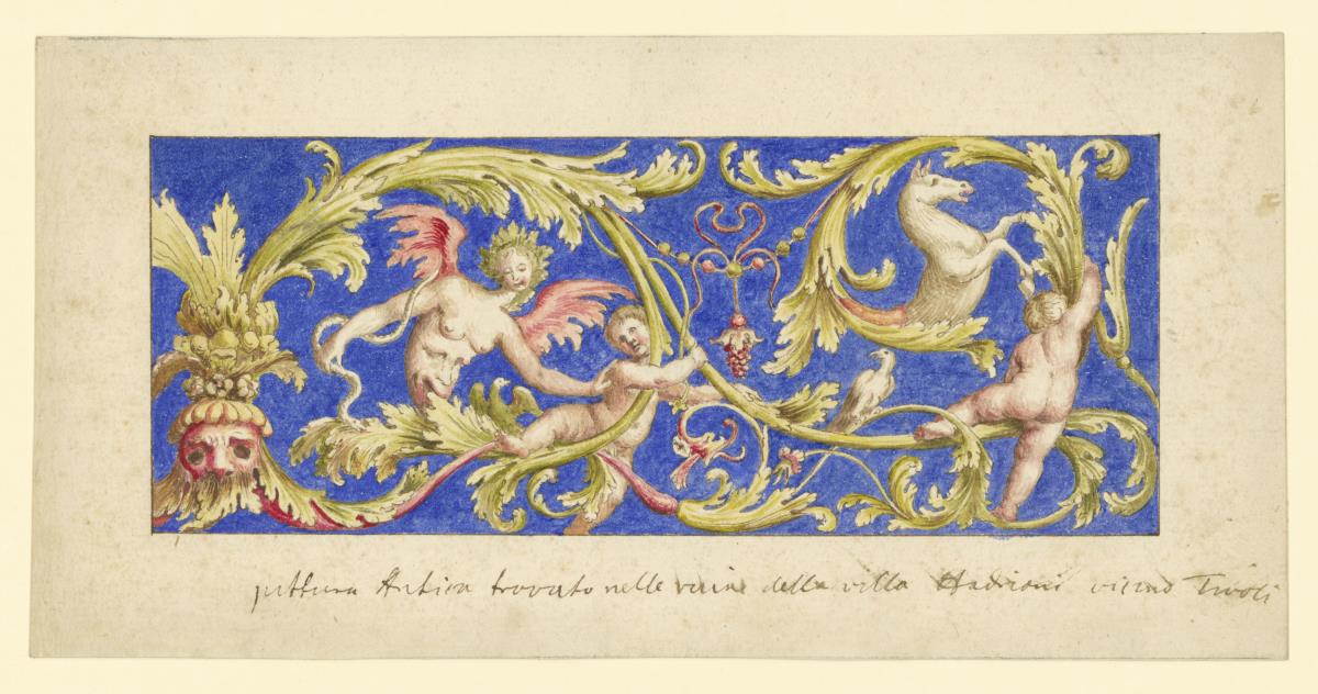 Rankenwerk mit Putten und Masken
