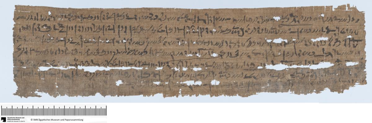 Demotischer Papyrus, Querformatbrief über Stoffe o.ä. und einen Schiffbruch