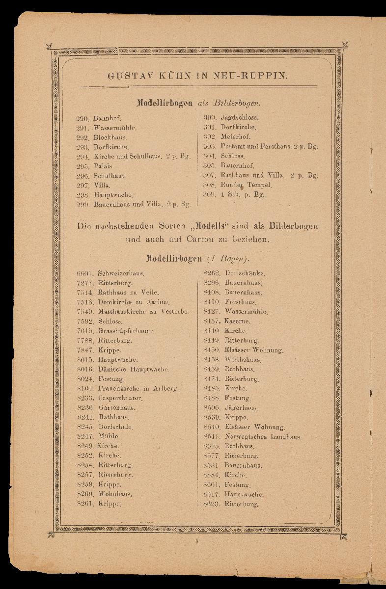 Verzeichnis der hauptsächlichsten Artikel aus den Fabriken von Gustav Kühn, Neuruppin, erste und älteste Fabrik der Neuruppiner Bilderbogen und Bilderbücher
