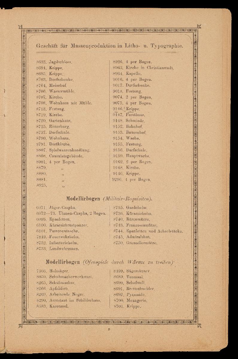 Verzeichnis der hauptsächlichsten Artikel aus den Fabriken von Gustav Kühn, Neuruppin, erste und älteste Fabrik der Neuruppiner Bilderbogen und Bilderbücher