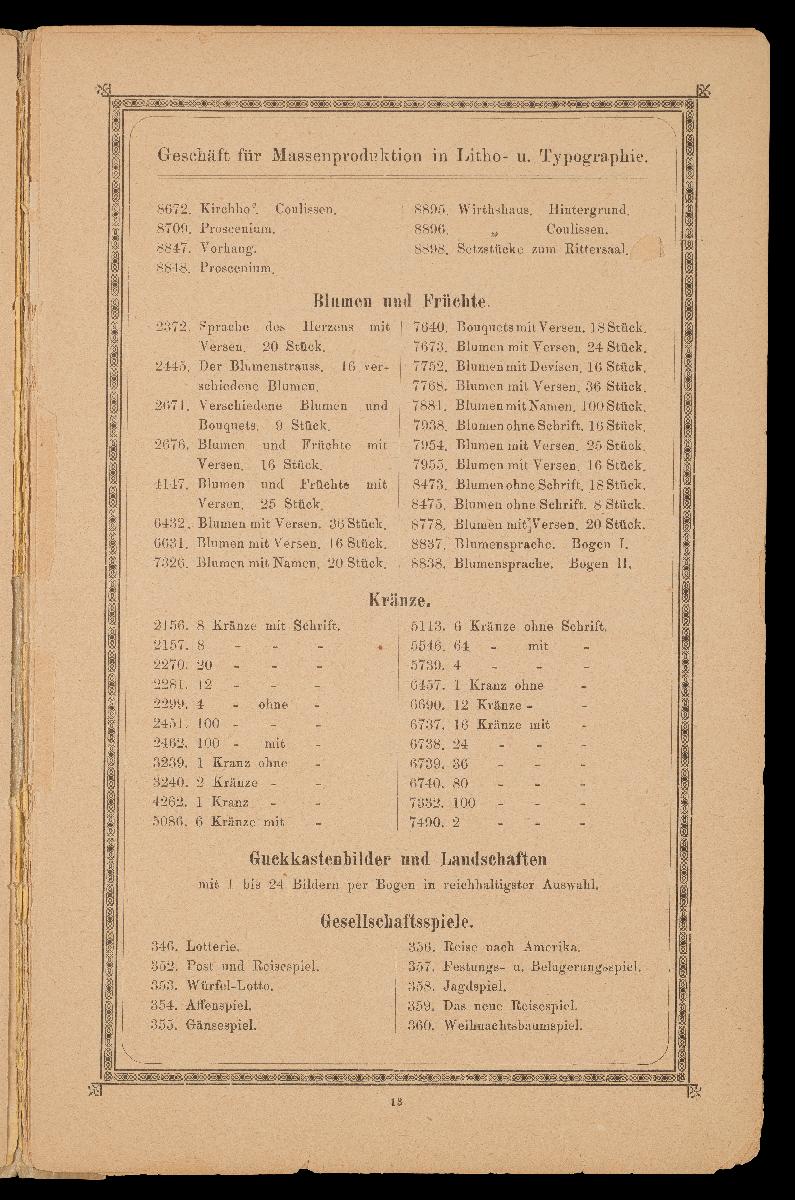 Verzeichnis der hauptsächlichsten Artikel aus den Fabriken von Gustav Kühn, Neuruppin, erste und älteste Fabrik der Neuruppiner Bilderbogen und Bilderbücher