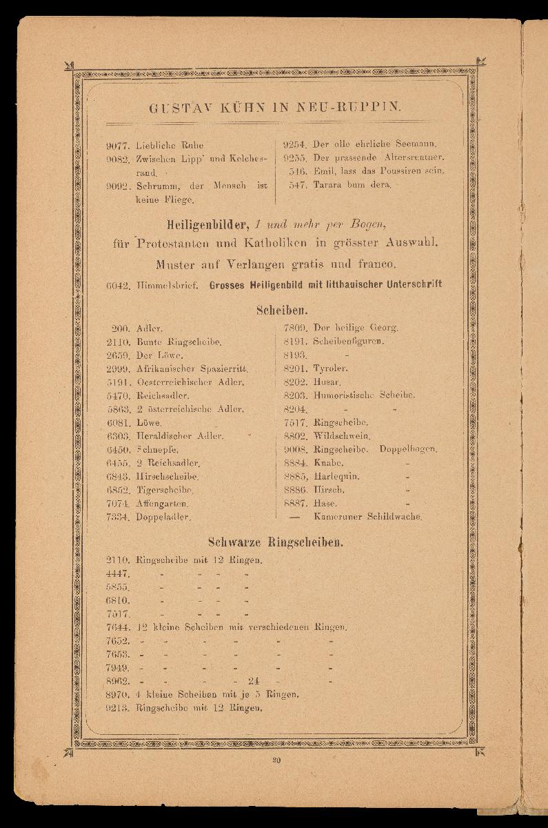 Verzeichnis der hauptsächlichsten Artikel aus den Fabriken von Gustav Kühn, Neuruppin, erste und älteste Fabrik der Neuruppiner Bilderbogen und Bilderbücher