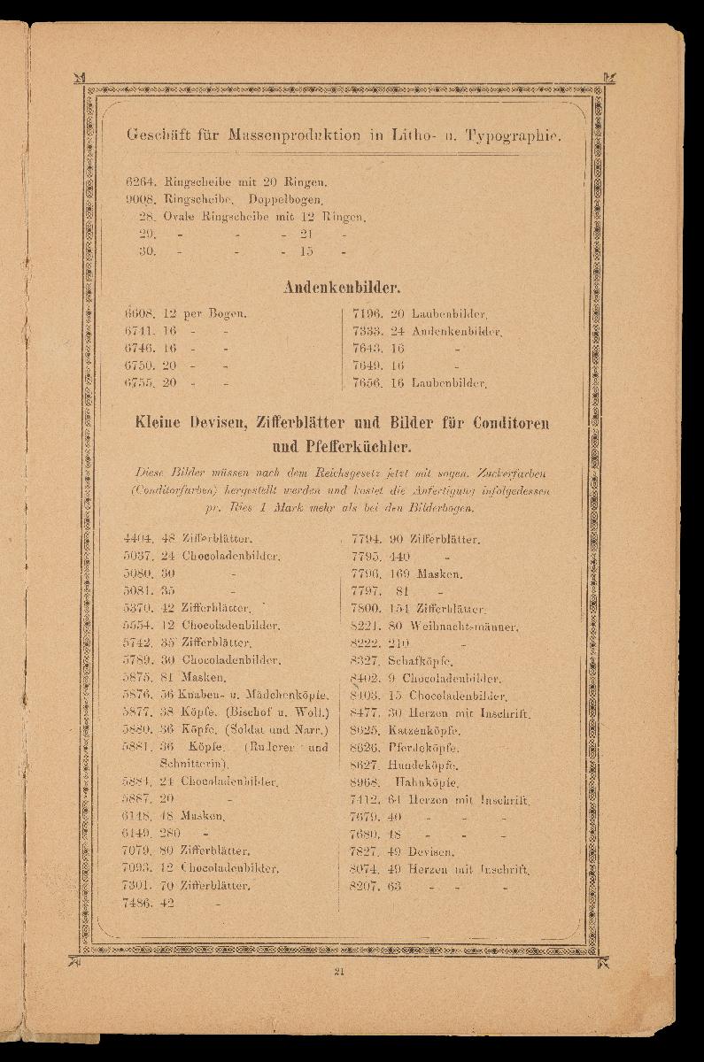 Verzeichnis der hauptsächlichsten Artikel aus den Fabriken von Gustav Kühn, Neuruppin, erste und älteste Fabrik der Neuruppiner Bilderbogen und Bilderbücher