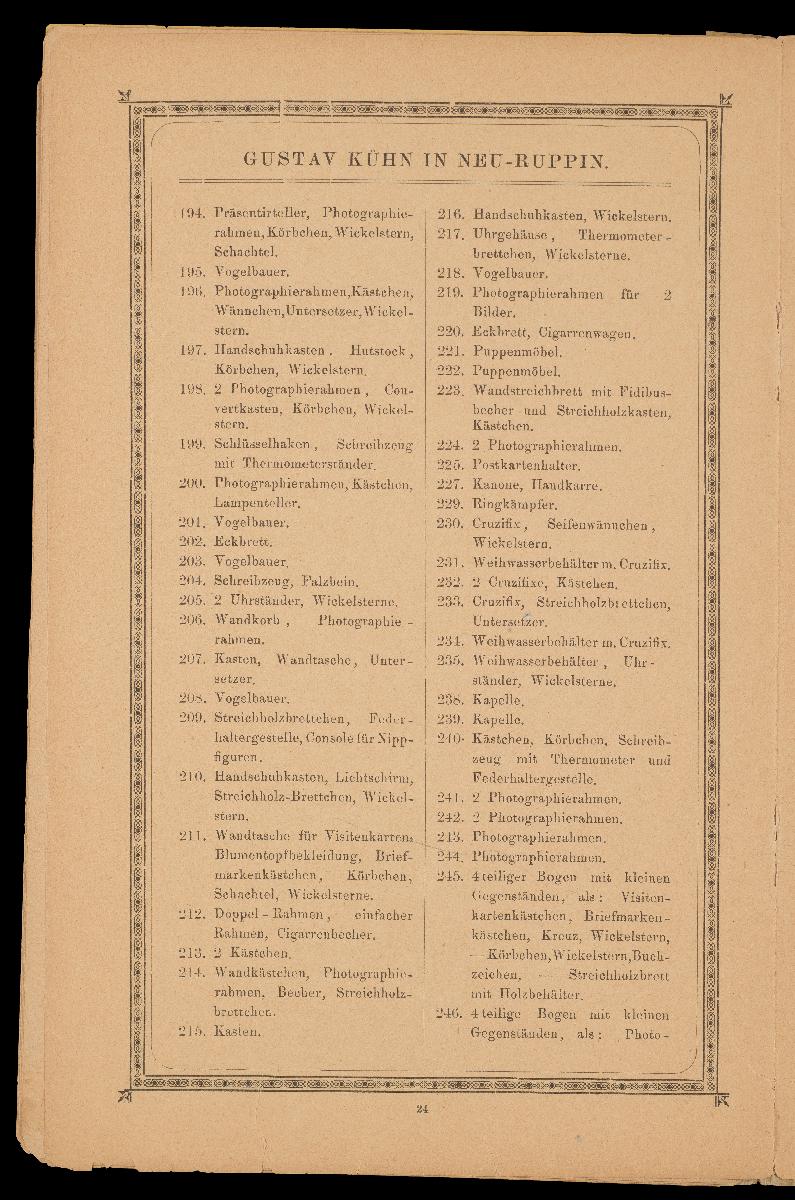 Verzeichnis der hauptsächlichsten Artikel aus den Fabriken von Gustav Kühn, Neuruppin, erste und älteste Fabrik der Neuruppiner Bilderbogen und Bilderbücher