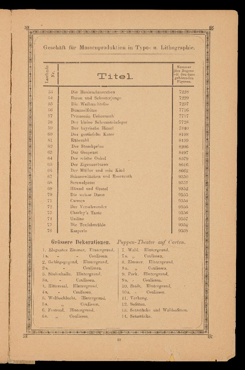 Verzeichnis der hauptsächlichsten Artikel aus den Fabriken von Gustav Kühn, Neuruppin, erste und älteste Fabrik der Neuruppiner Bilderbogen und Bilderbücher