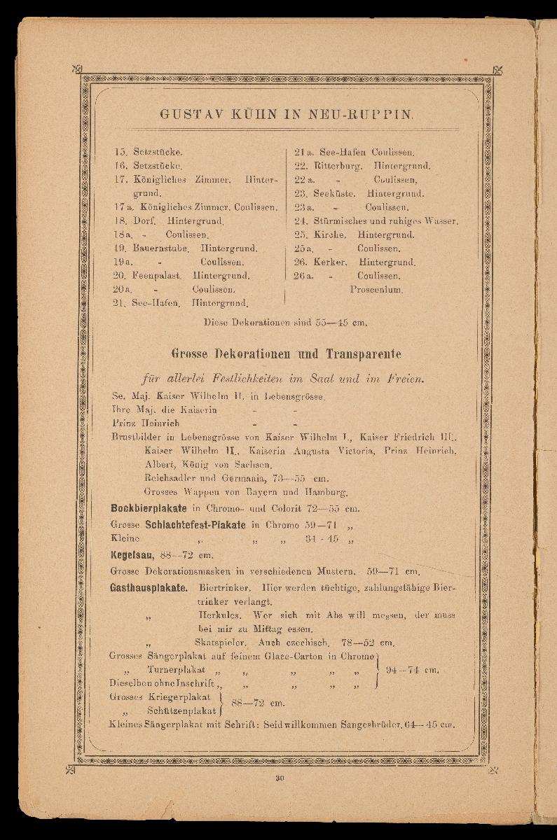 Verzeichnis der hauptsächlichsten Artikel aus den Fabriken von Gustav Kühn, Neuruppin, erste und älteste Fabrik der Neuruppiner Bilderbogen und Bilderbücher