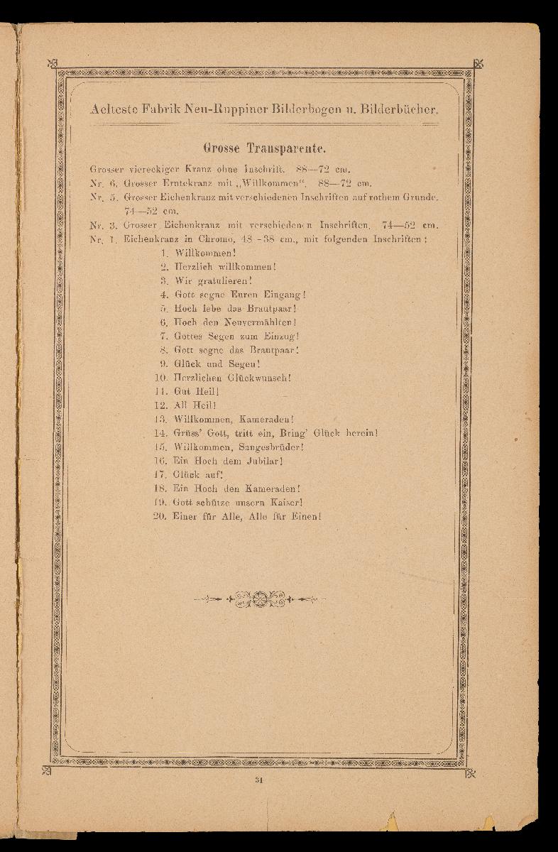 Verzeichnis der hauptsächlichsten Artikel aus den Fabriken von Gustav Kühn, Neuruppin, erste und älteste Fabrik der Neuruppiner Bilderbogen und Bilderbücher