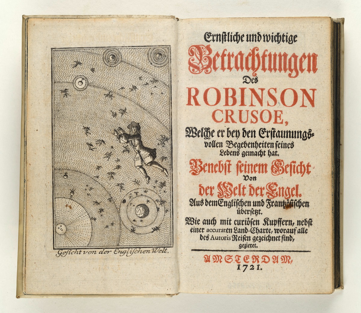 Gesicht von der Englischen Welt, Frontispiz in: Betrachtungen des Robinson Crusoe