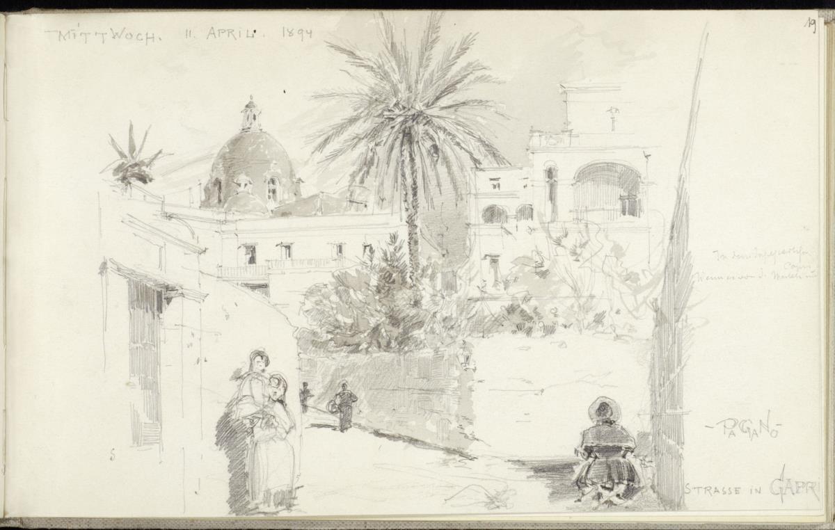 Reiseskizze,Straßenszene in Capri