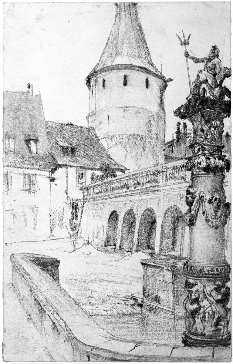 Pferdeschwemme mit Poseidonsäule im Schloss zu Altenburg