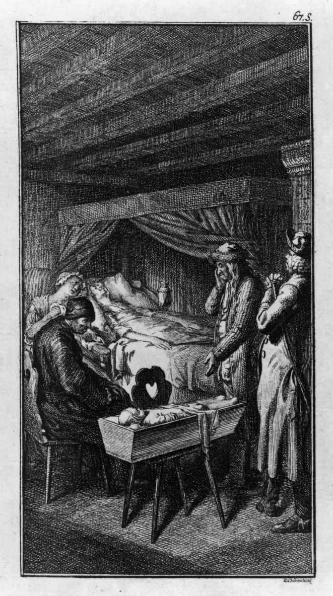 Sebaldus Nothanker. Bl. 3: Sebaldus, am Sterbebette seiner Frau und seiner kleinen Charlotte