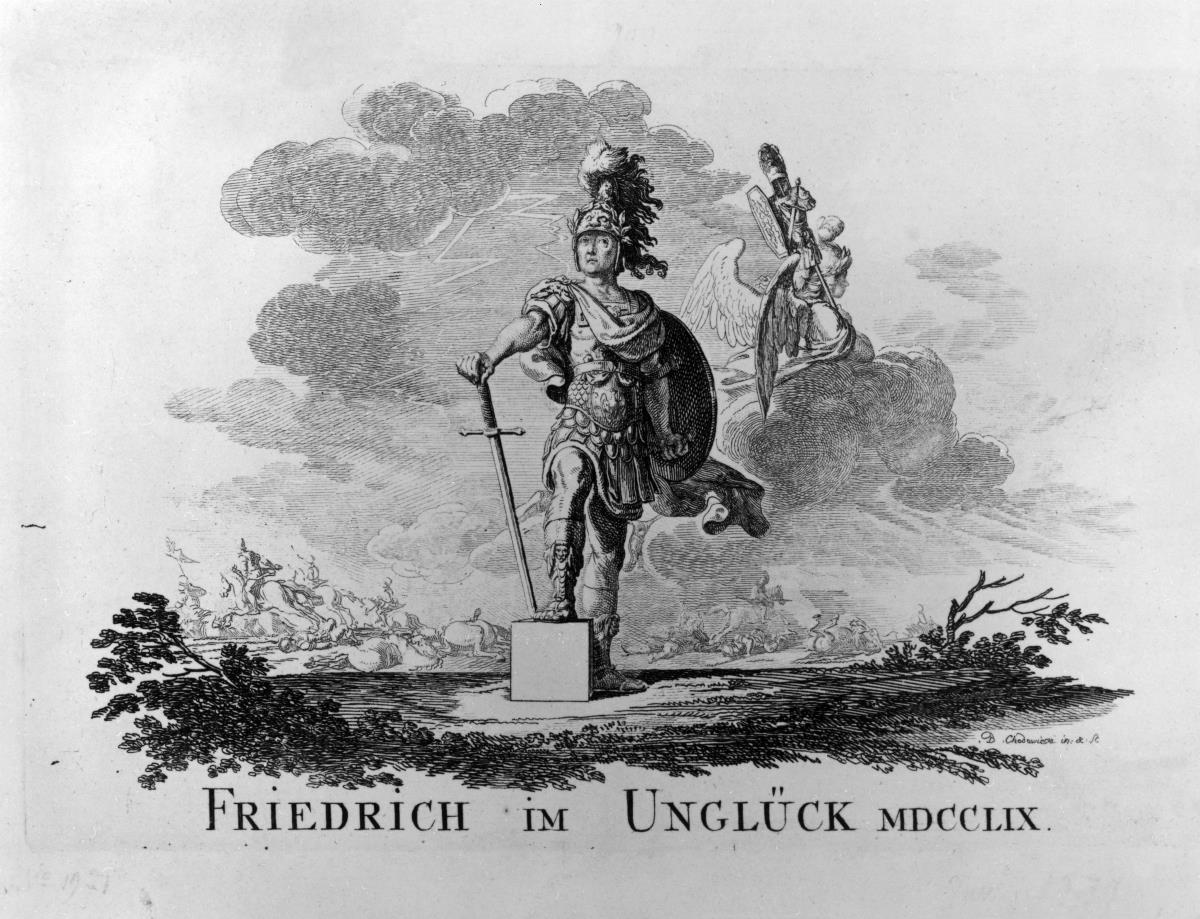 Friedrich im Unglück. Allegorie auf die verlorene Schlacht von Kunersdorf am 12.August 1759
