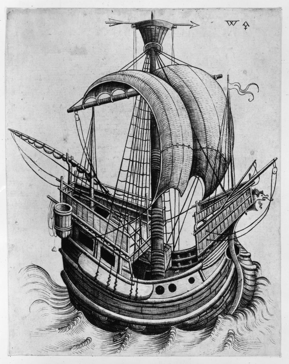 Ein nach rechts gekehrtes Schiff