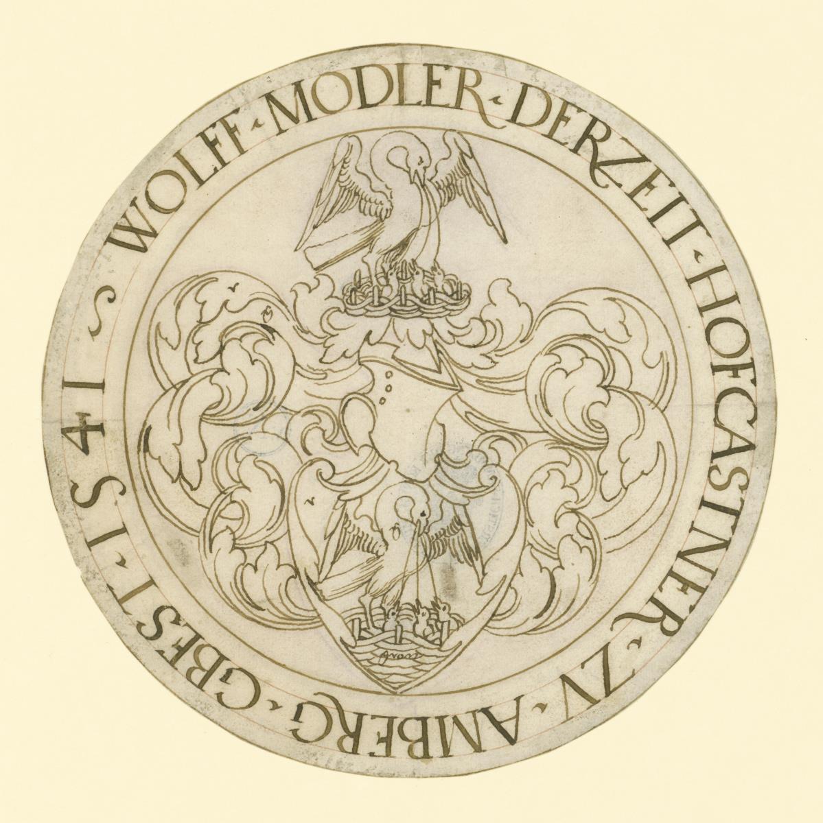 Wappen mit Pelikan auf dem Schild und dem Helm