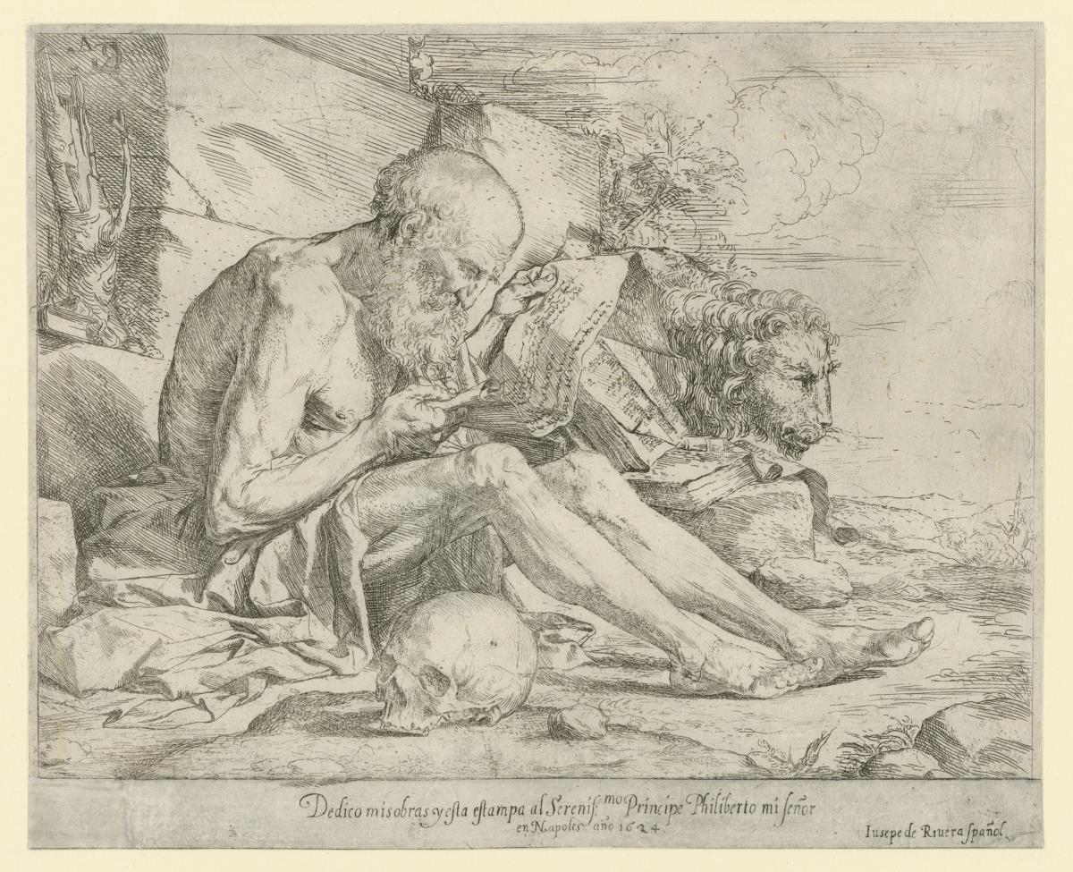 Der Hl. Hieronymus, lesend (mit nachträglich hinzugefügter, ursprünglich nicht dazugehöriger Widmungsinschrift)
