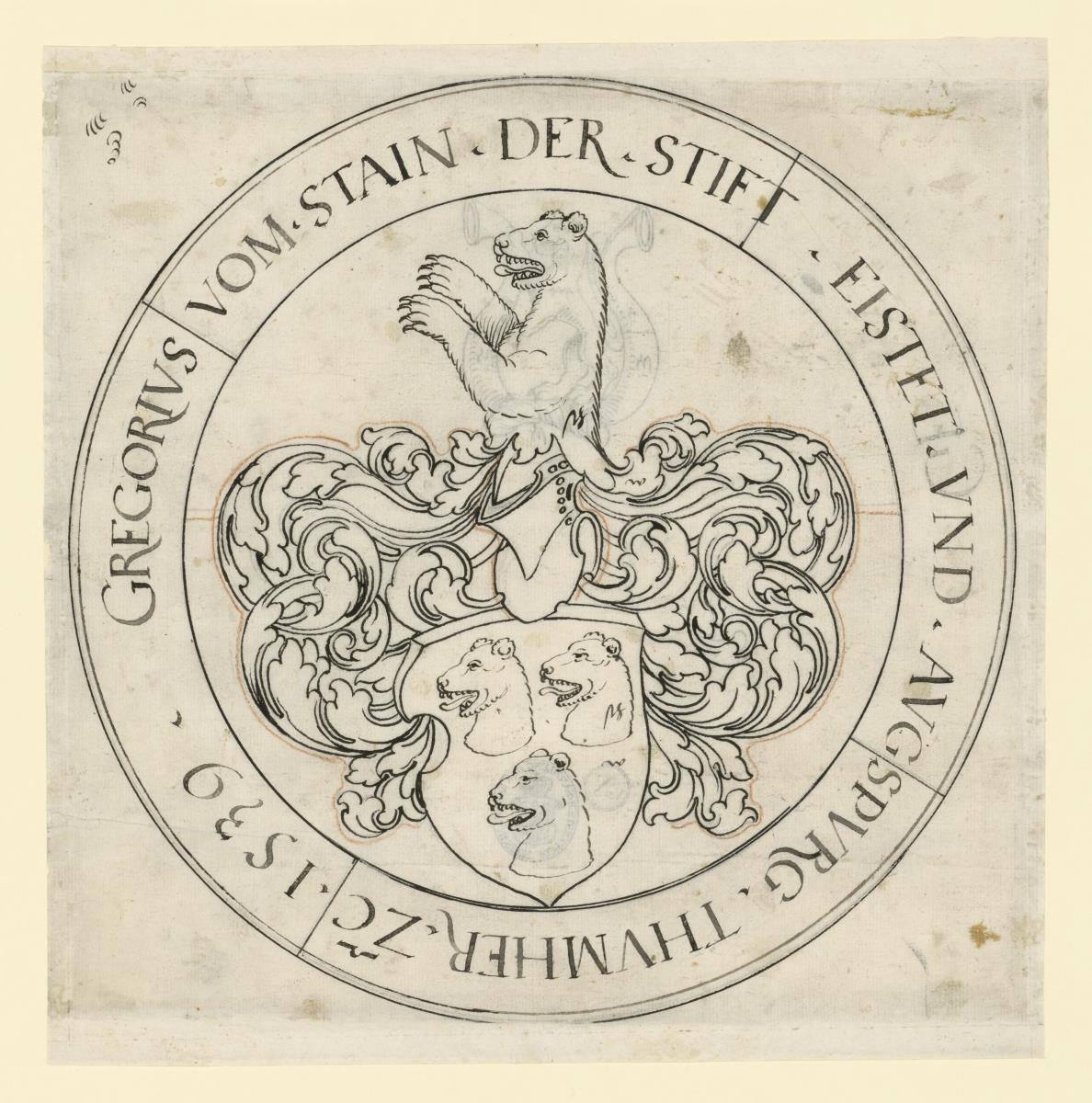 Wappen mit drei Bärenköpfen und der Halbfigur eines Bären auf dem Helm