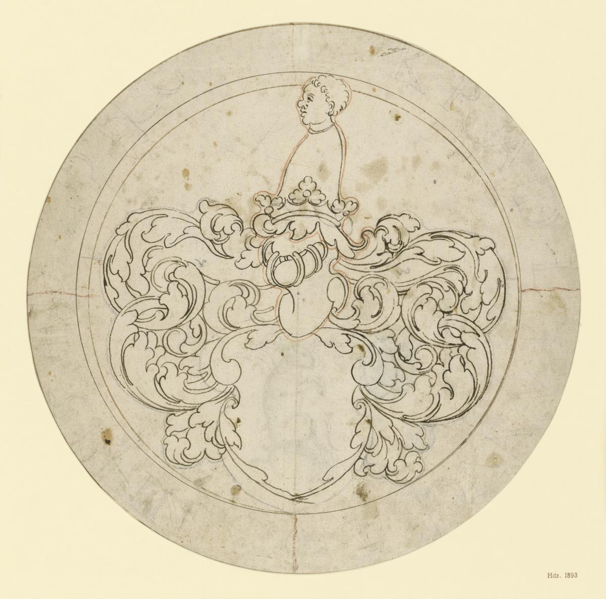 Runde Wappenscheibe, leeres Schild, Mohrenkopf als Helmzier