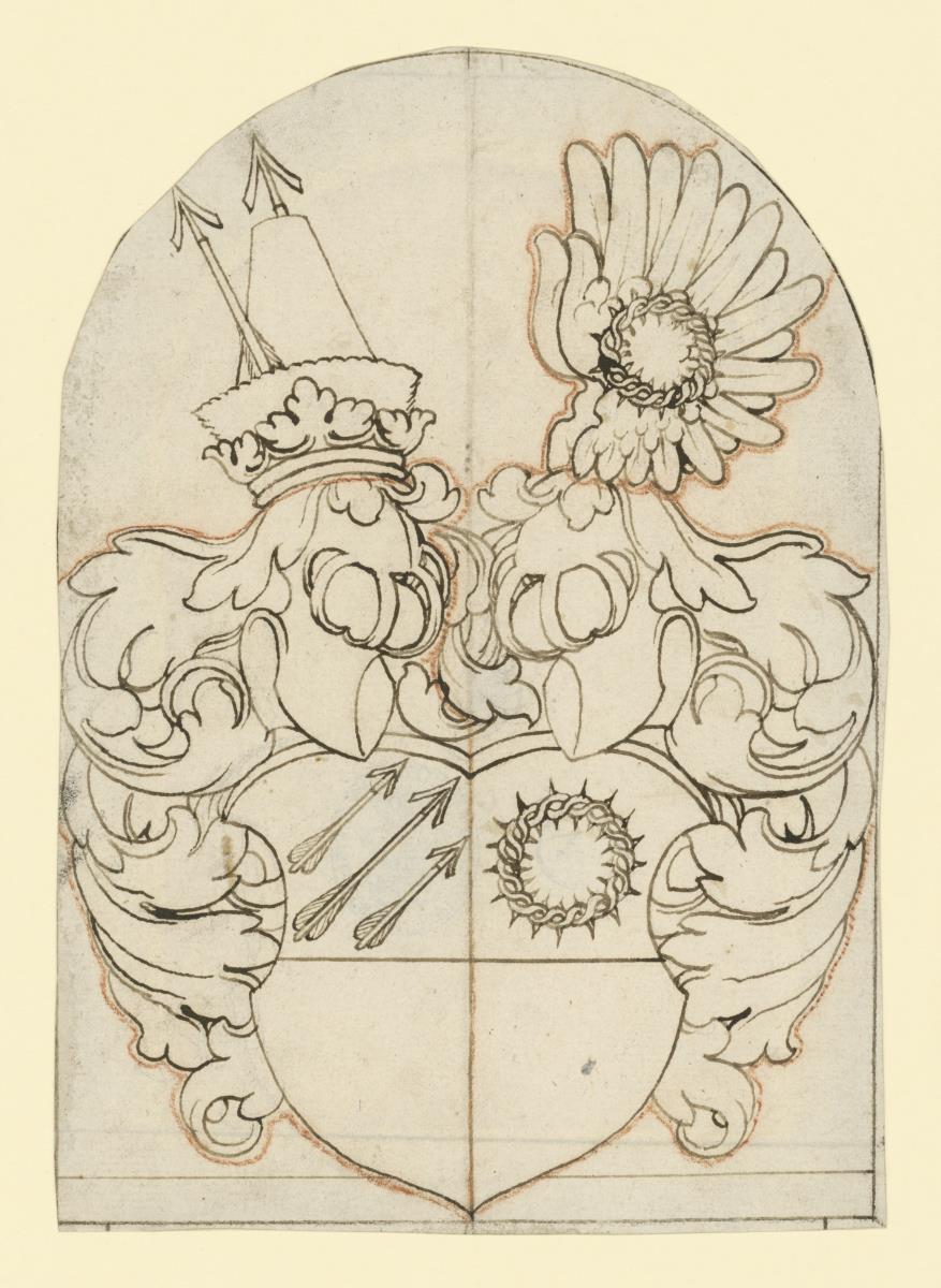 Wappenscheibe, Schild mit drei Pfeilen und Dornenkrone