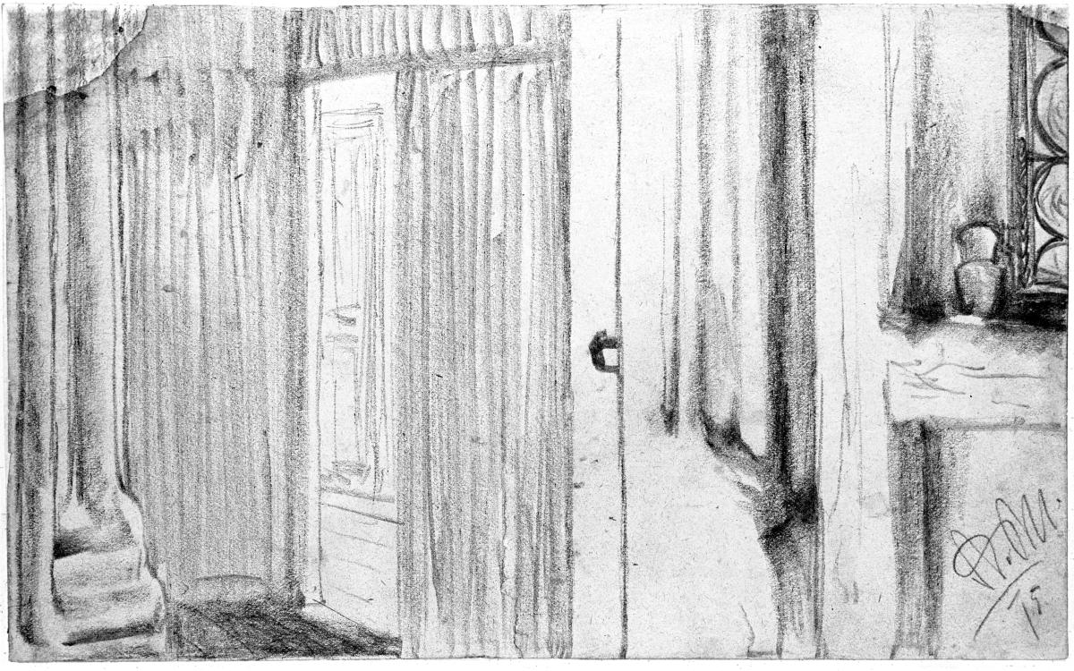 Wand mit Tür und Fenster