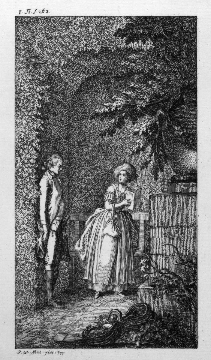 Bl. 2: Schüchterner junger Mann mit einer Dame in einer Gartenlaube